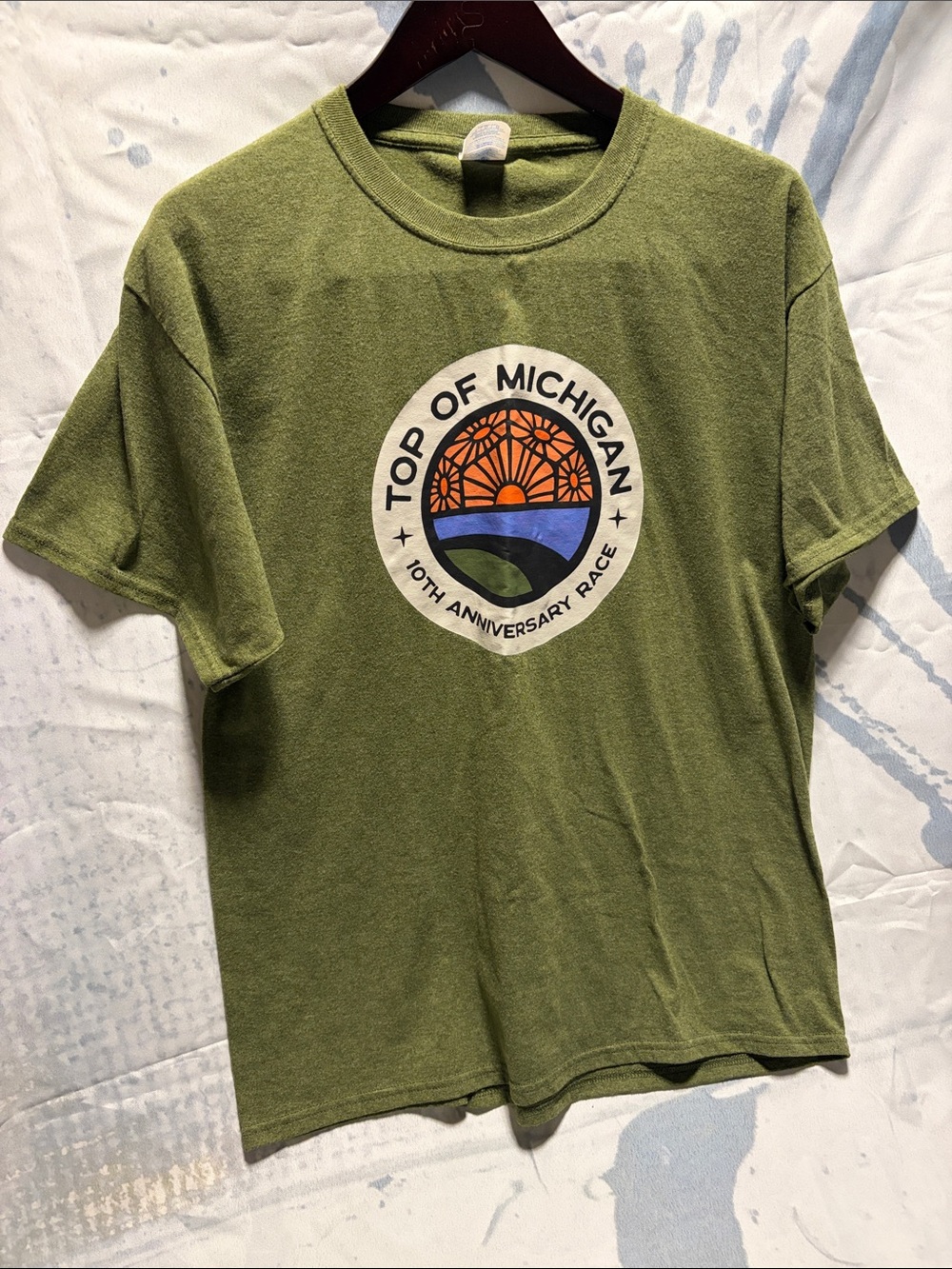 Port and Company Olive Green Short Sleeve 'Top of Michigan' Race Tee